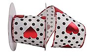 Heart Metallic Wired Edge Polka Dotted Ribbon for Valentine's Day