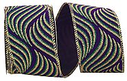 Beautiful Mardi Gras Swirl Steve Wired Edge Ribbon