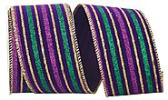 Velvet Stripe Mardi Gras Wired Edge Ribbon for Mardi Gras Decor