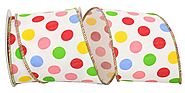 Giant Primary Dots Luxe Wired Edge Dupioni Ribbon for Party Decor