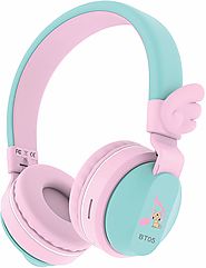 26.87$-Riwbox BT05 Wings Kids Headphones Wireless with Volume Limited (Pink&Green)