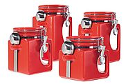 4 Piece Red Canister Sets for Kitchens