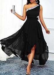 Rotita Asymmetric Hem One Shoulder High Waist Dress - KWEEKBOOK