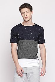 Urban Ranger Men Cut & Sew Navy T Shirt - Selling Fast at Pantaloons.com