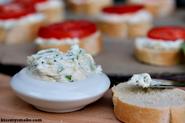 Grilled Crostini with Garlic Scape Cream Cheese and Tomatoes