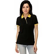 Passero Cotton Polo Neck Tee For Women | Solid Black Tee