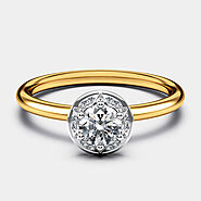 Petite NEW Halo Diamond Engagement Ring in 18ct Yellow Gold with Round Center Stone
