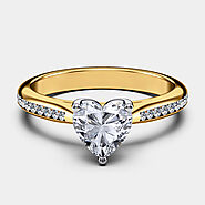 Tulip Side Stones Diamond Engagement Ring in 18ct Yellow Gold with Heart Center Stone