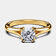 Dalia Solitaire Diamond Engagement Ring in 18ct Yellow Gold with Cushion Center Stone