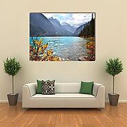 View Of Lake Louise With Autumn Colors Multi Panel Canvas Wall Art