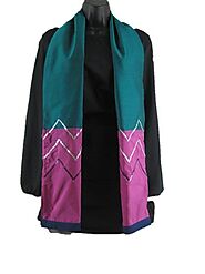 Festive Sequin Scarf | Green Sequin Striped Scarf | Handmade Sequin head scarf | Chanderi Silver Sequin | Express Shi...