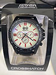Crosshatch Men's Quartz Watch Cream Face Black Leather Strap CRS51/A