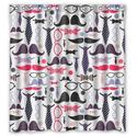 Retro Style Mustaches Glasses and Ties Waterproof Polyester Fabric Shower Curtain 66 x 72