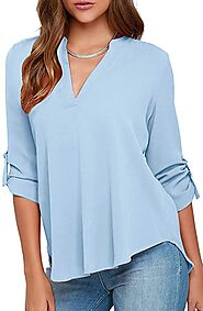 OMZIN Women's Chiffon Blouses Solid Loose Shirt Casual Pullover Tops – PuaGme