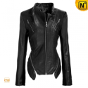 Black/Blue Cropped Motorcycle Leather Jacket CW618133 - cwmalls.com
