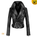 Cropped Black Leather Jacket CW661002 - CWMALLS.COM