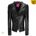 Black Cropped Leather Jacket CW618141 - CWMALLS.COM