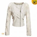 White Cropped Leather Jacket CW670044 - CWMALLS.COM