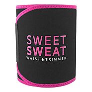 Sweet Sweat Premium Waist Trimmer (Pink Logo) for Men & Women ~ Includes Free Sample of Sweet Sweat Gel! (Medium: 8" ...