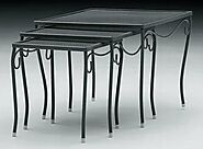 Nest of 3 Square Wrought Iron End Tables #190215 (Mesh Top) - Bistro Tables & Bases