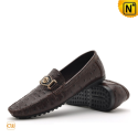 Men Brown Tods Shoes Ostrich Embossed Leather CW712532 - cwmalls.com