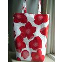 Tote Bag in Coated Cotton Drill with Bright Red Floral Pattern