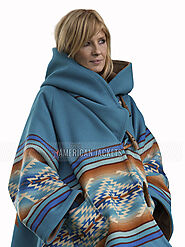 Yellowstone Beth Dutton Blue Hooded Coat | Beth Dutton Poncho - Just American Jackets