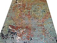 Buy 5x7/8 Modern Rugs MR021716 Lt.Blue / Multi Fine Hand Knotted Wool & Viscose Area Rug | Monarch Rugs