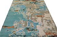 Buy 10x14 Modern Rugs MR023393 Dk. Blue / Ivory Fine Hand Knotted Wool & Viscose Area Rug | Monarch Rugs
