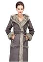 Gray faux suede with fox fur women full length coat