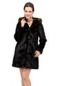 Faux black mink fur with bunny fur hat middle fur coat