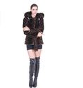 Dark coffee faux leopard print mink fur women hip-length coat