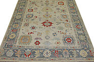 Buy 9x12 Oushak Rugs Ivory / Dk.Blue Fine Hand Knotted Wool Area Rug MR023704 | Monarch Rugs