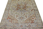 Buy 9x12 Oushak Rugs MR023764 Ivory / Green Fine Hand Knotted Wool & Viscose Area Rug | Monarch Rugs