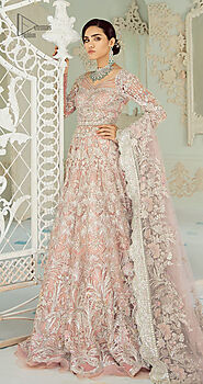 Bridal Dress Light Pink Floor Length Maxi - Scalloped Dupatta