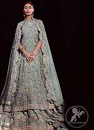 Pakistani Bridal Wear - Green Mist Embellished Frock Sharara