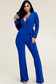 Solid Long Sleeve Wide Leg Jumpsuit With Tie Waist – JoinWear