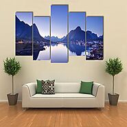 Lake And Mountains In Lofoten Islands Multi Panel Canvas Wall Art