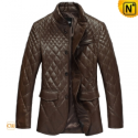 Mens Quilted Brown Leather Jacket CW833606 - CWMALLS.COM