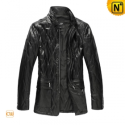 Quilted Black Leather Coat Mens CW861501 - CWMALLS.COM