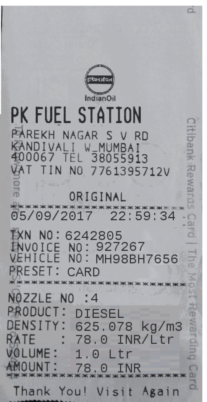 Gas Receipt Template