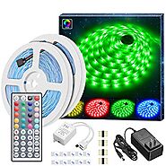 MINGER Led Strip Lights Kit, 32.8Ft RGB Light Strip with Remote, Controller Box and Support Clips for Room, Bedroom, ...