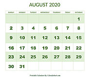 August 2020 Calendar with Large Numerals