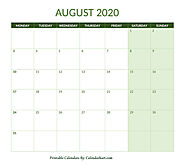 August 2020 Monday Start Calendar