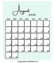 Cute August 2020 Calendar Mint Color Template