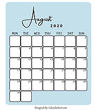 August 2020 Monday Start Pretty Calendar