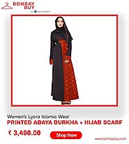 Women's Lycra Islamic Wear Printed Abaya Burkha + Hijab Scarf