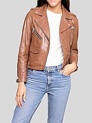 Women's Cropped Biker Leather Jacket: Poroti »