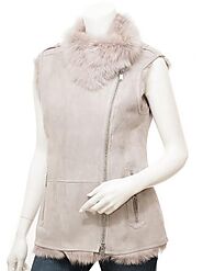 Women's Grey Toscana Shearling Leather Gilet - Leather Jackets NZ