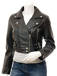 Women's Short Black Biker Leather Jacket - Leather Jackets NZ